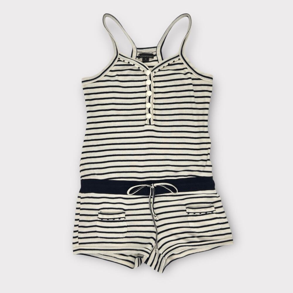 Vintage Y2K Forever 21 Twentyone Striped Romper Size M Nautical Preppy Cotton - Picture 2 of 10